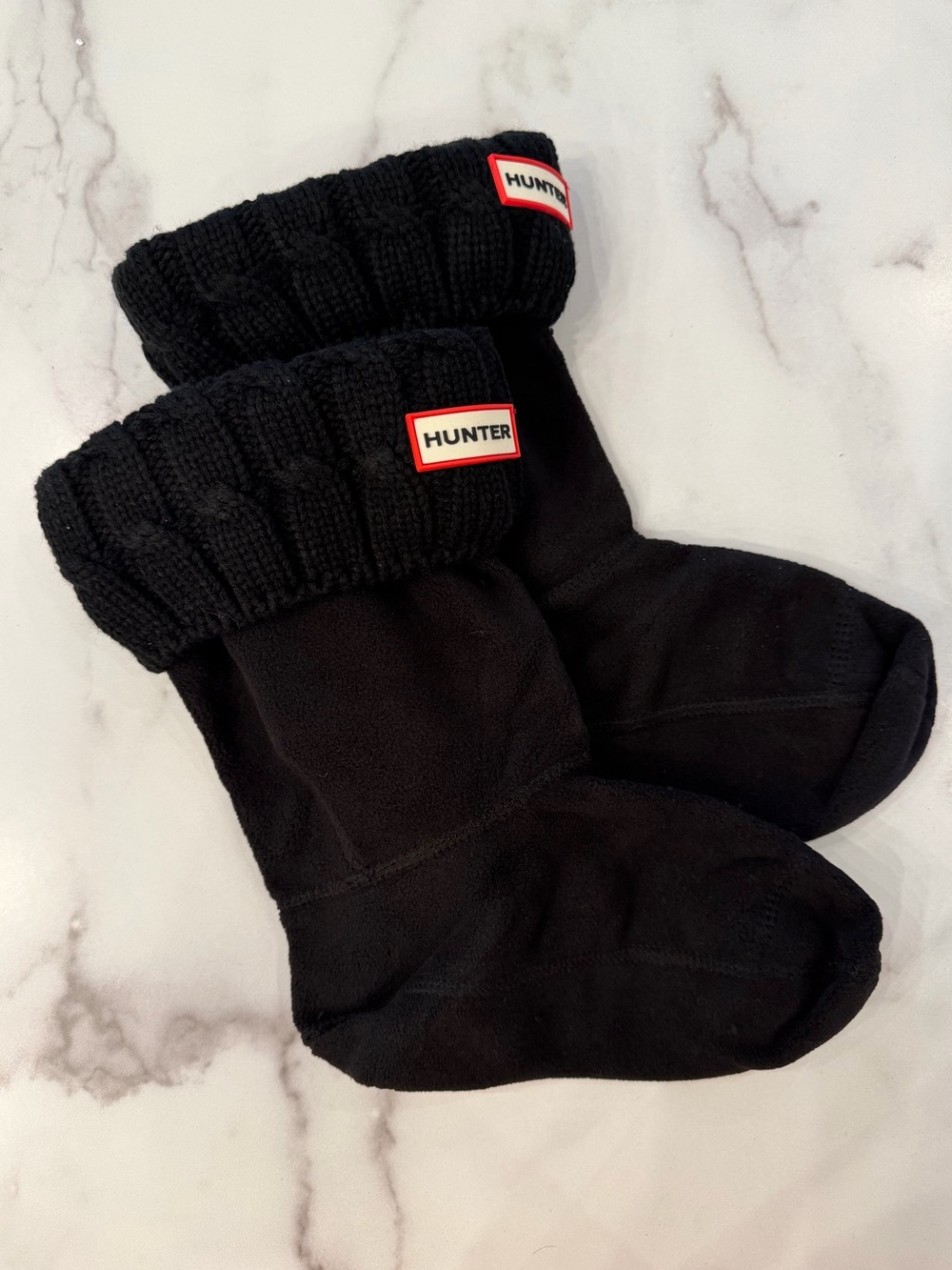 HUNTER Black Cable Knit Fleece Cuff Short Boot Socks
